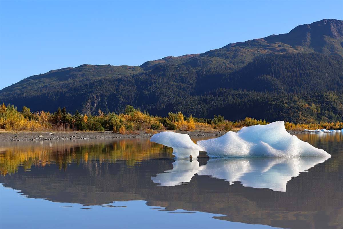 Icebergs floating on Grewingk Glacier Lake