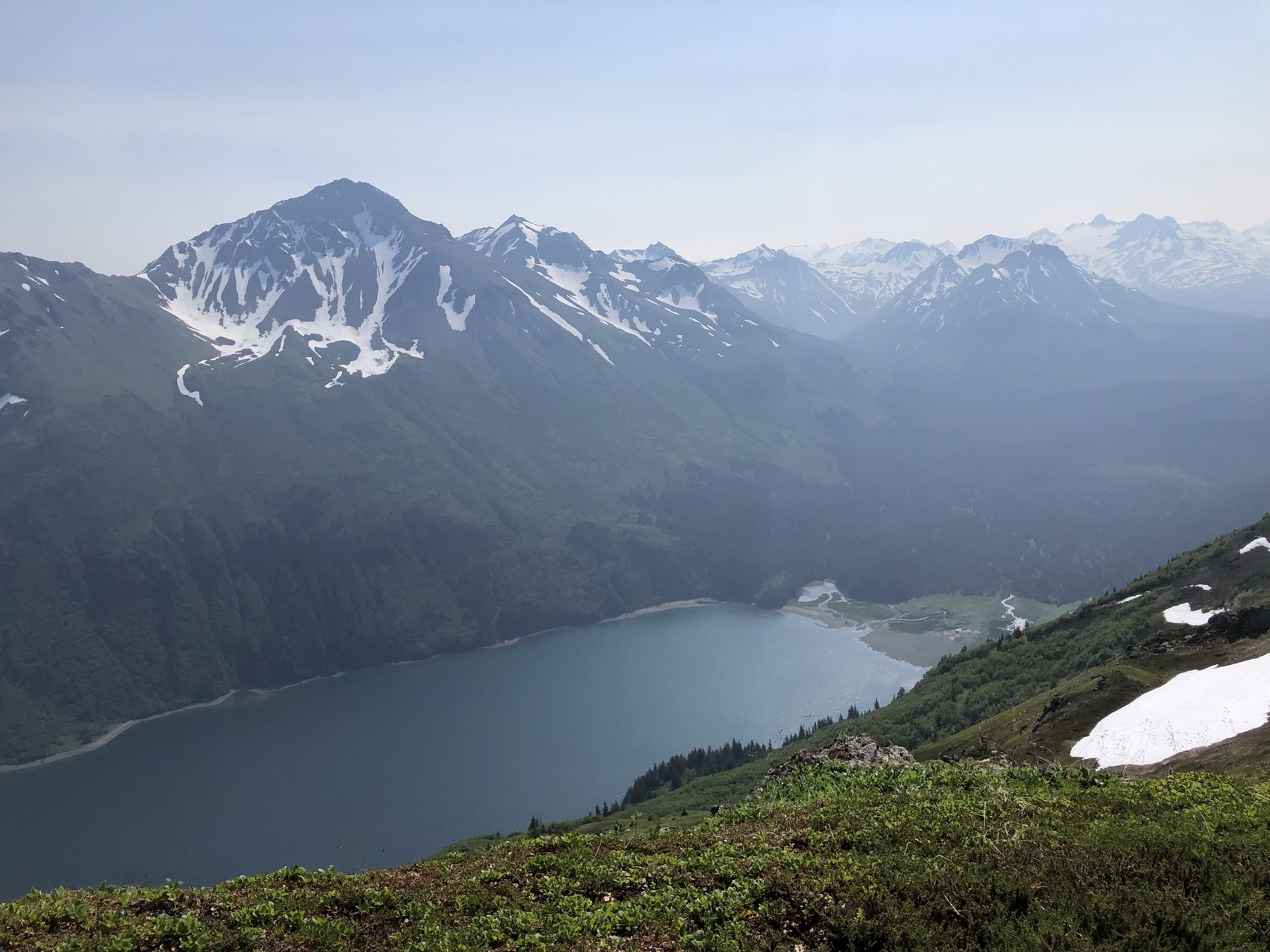Panoramic mountain and lake view from Grace Ridge